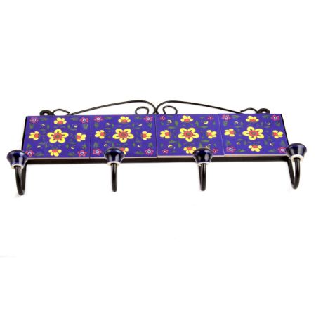 Navy Blue Yellow Tiny Flower Tiles Hooks